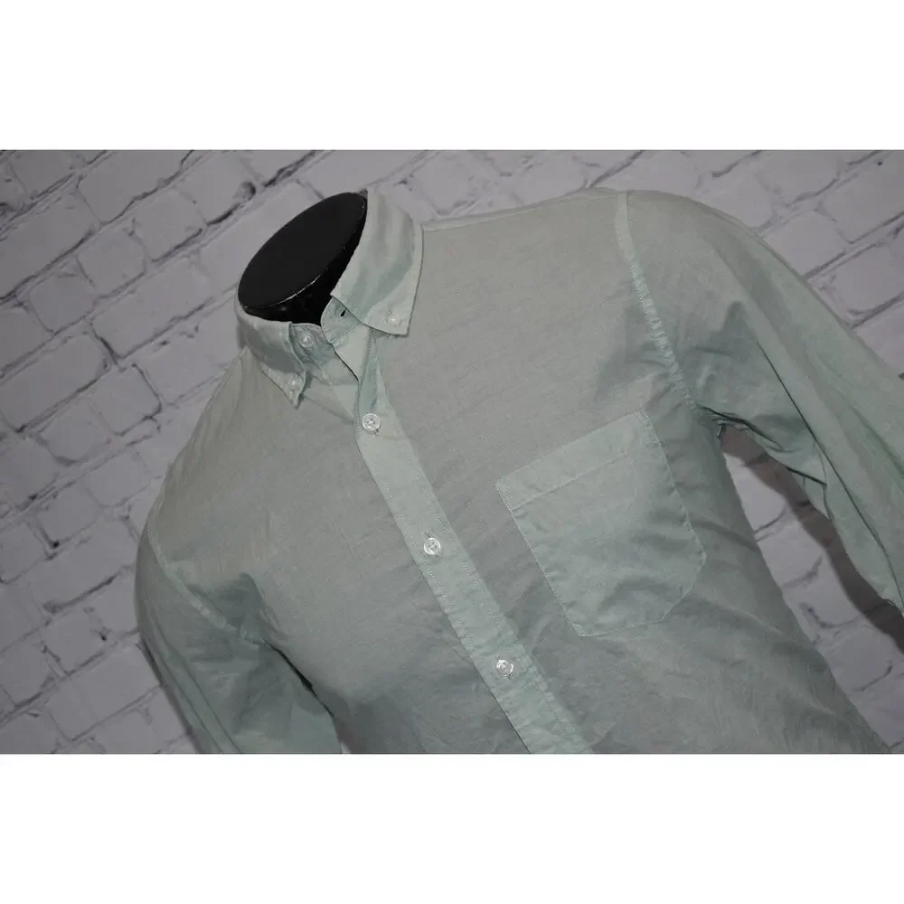 J Crew Dress Shirt Button Up Mens Size Medium Slim Green Cotton Long Sleeve